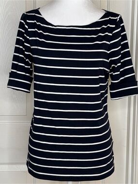 Ralph Lauren Black  & White Striped Boatneck Tee Size Large Coastal Grandma